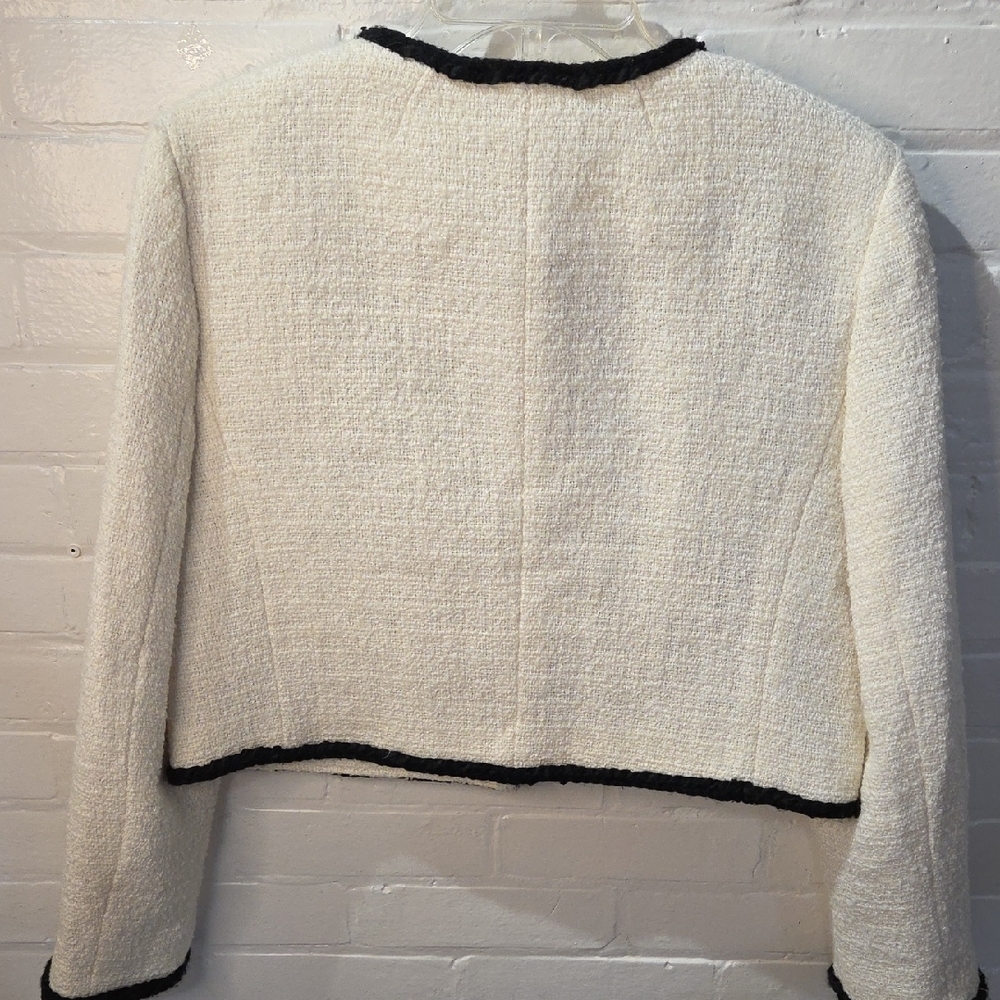 J. Crew White and Black Cropped Blazer with Textured Fabric - Picture 6 of 7